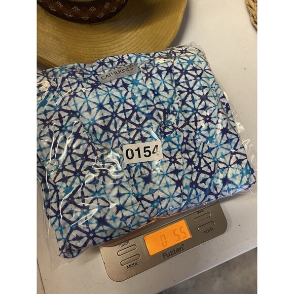 Catherines Top Size 1X Button Up Blue & White Print Coastal Beachy Blouse Mature - Picture 14 of 14